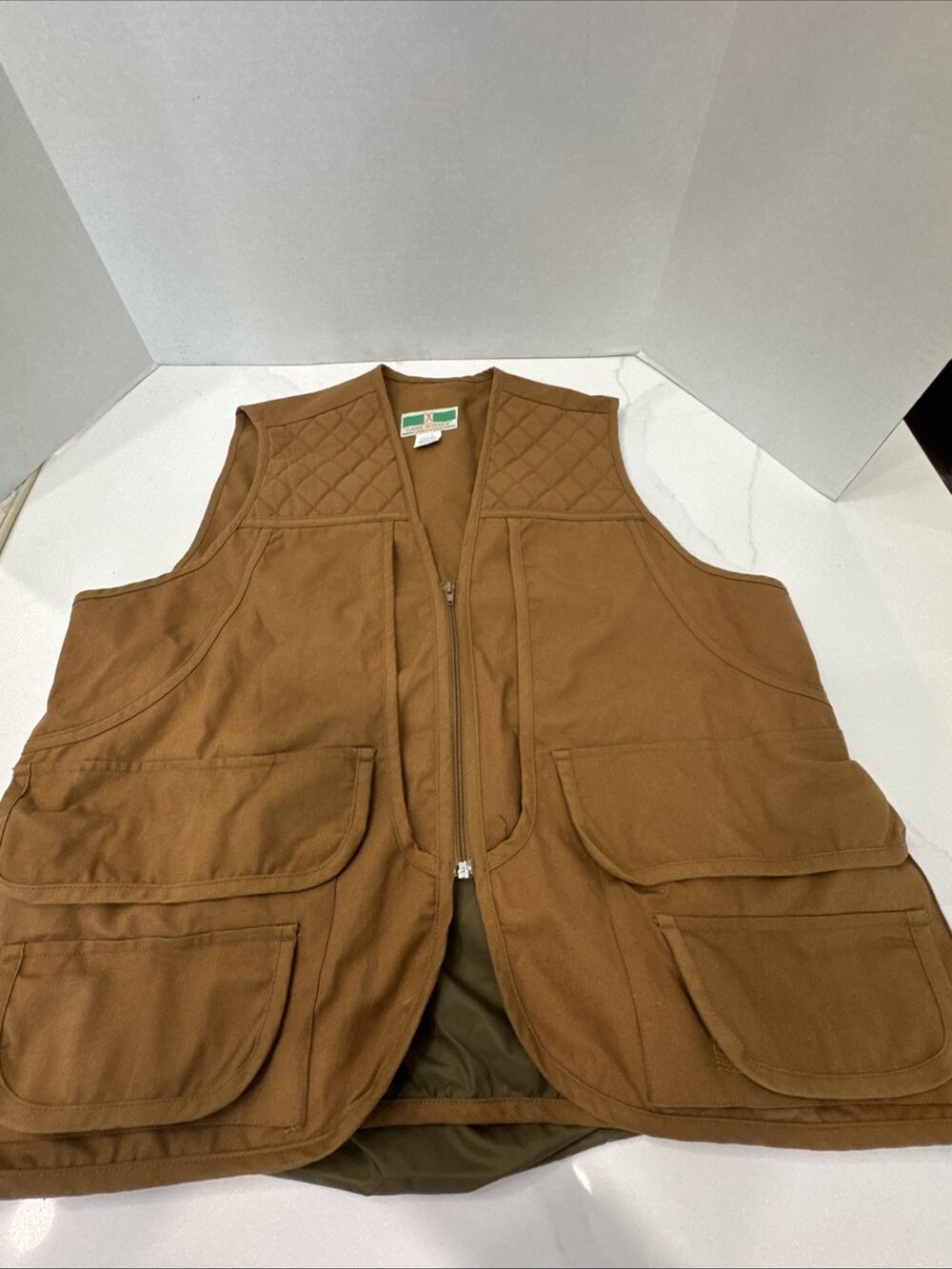 Game Winner Hunting Vest Mens XL Brown Canvas Quilted Utility Shooting Game Bag